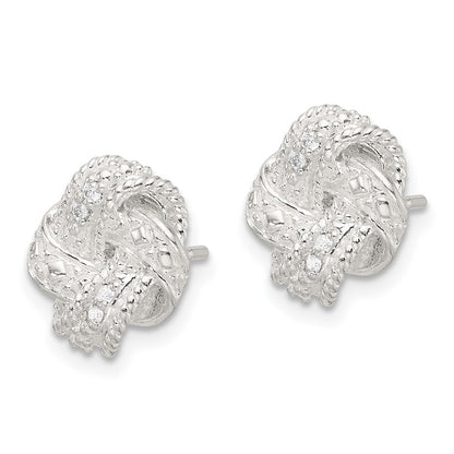 Sterling Silver Polished and Textured .04ct Diamond Love Knot Earrings