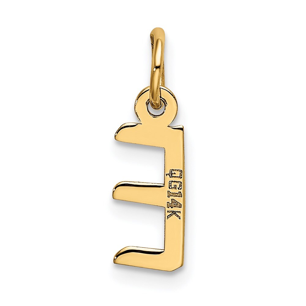 14k Yellow Gold Small Slanted Block Letter E Initial Charm Pendant for Women