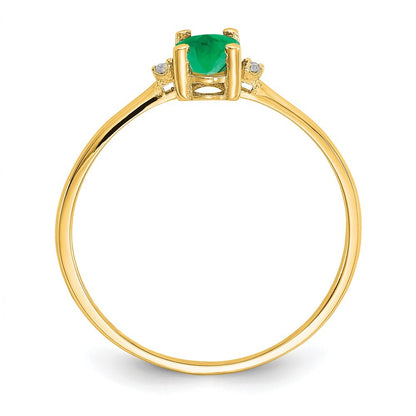 14K Yellow Gold Diamond & Emerald Birthstone Ring