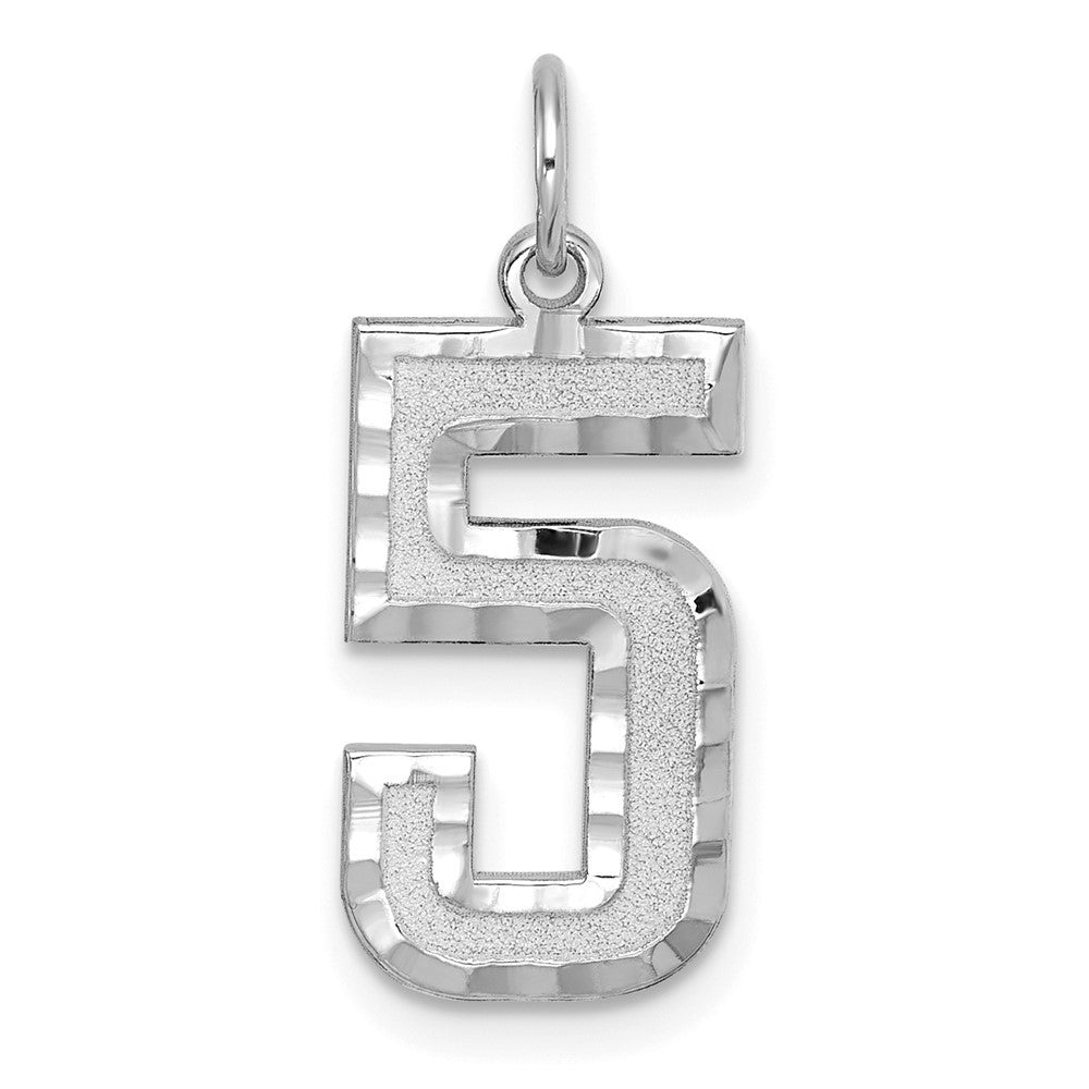 14k White Gold Large Brushed Diamond-cut Number 5 Charm