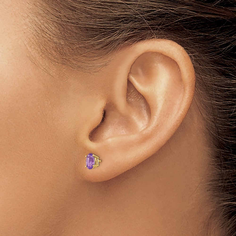 14k Yellow Gold 6x4 Oval February/Amethyst Earrings