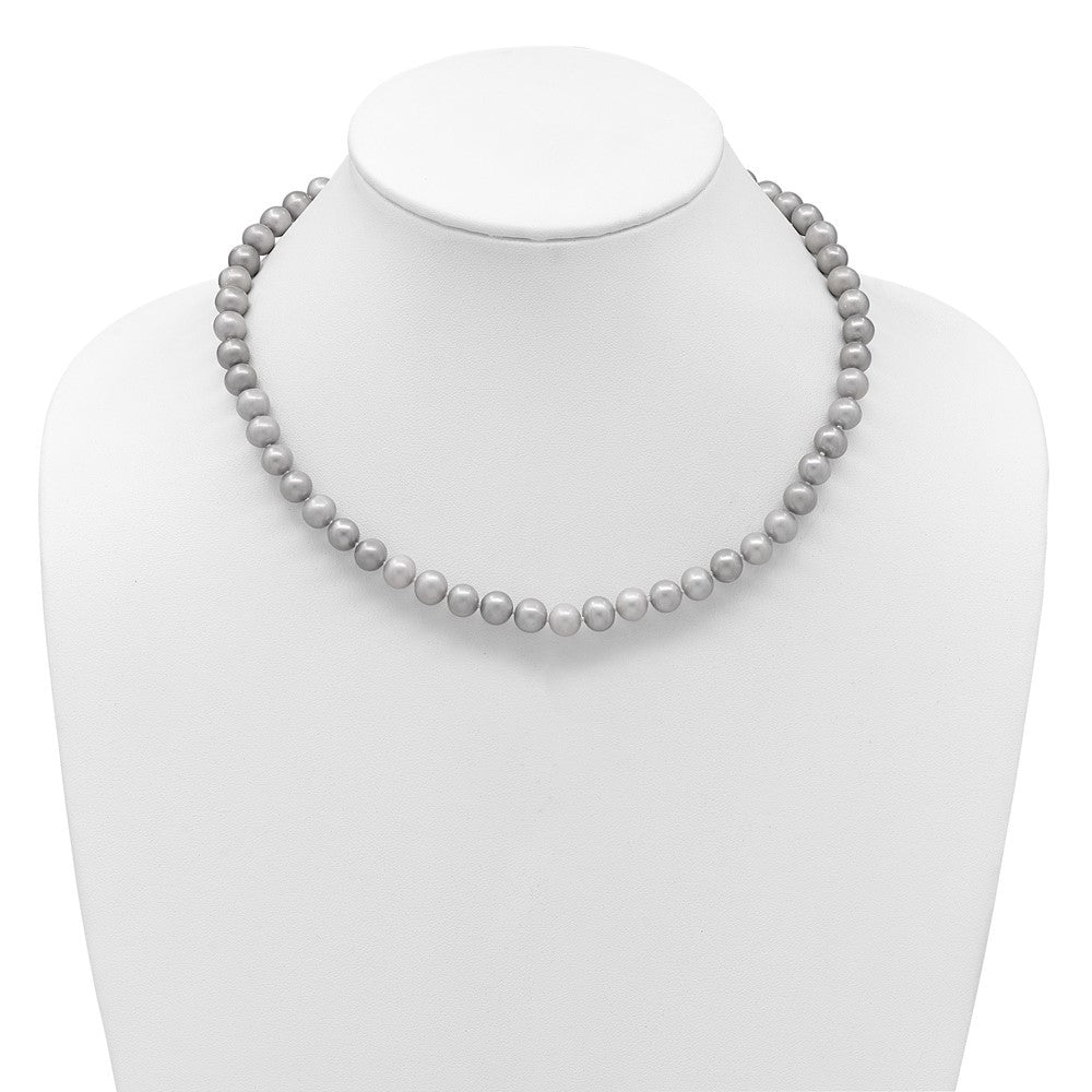14k Yellow Gold 7-8mm Grey Near-Round Freshwater Cultured Pearl 18 inch Necklace