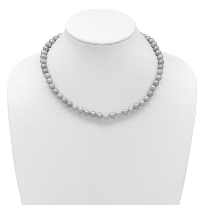 14k Yellow Gold 7-8mm Grey Near-Round Freshwater Cultured Pearl 18 inch Necklace