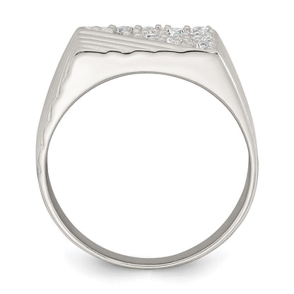 Sterling Silver Polished and Grooved CZ Men's Ring Size 9