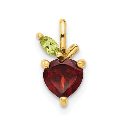 14k Yellow Gold Heart-shaped Garnet and Peridot Apple Pendant