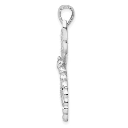 Sterling Silver Rhodium-plated Polished and Textured Dragonfly Pendant