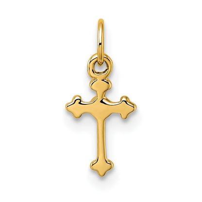 14k Yellow Gold Small Diamond Budded Cross Pendant