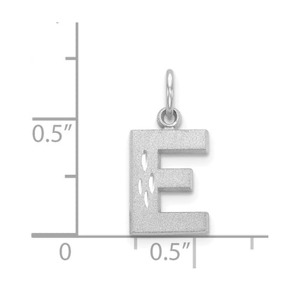 14k White Gold Satin Diamond-cut Letter E Initial Charm Pendant for Women
