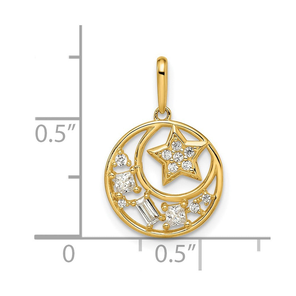 14k Yellow Gold CZ Star and Moon Pendant
