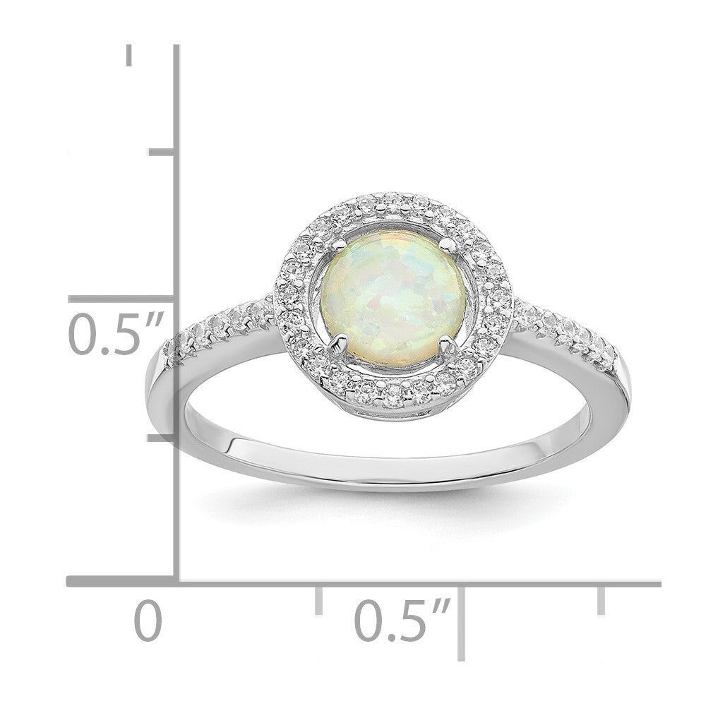 Sterling Silver Rhodium-plated Polished White Created Opal CZ Halo Ring Size 6