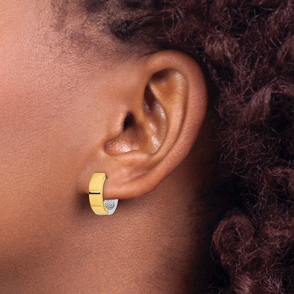 14k Two-tone Gold Round Hinged Hoop Earrings