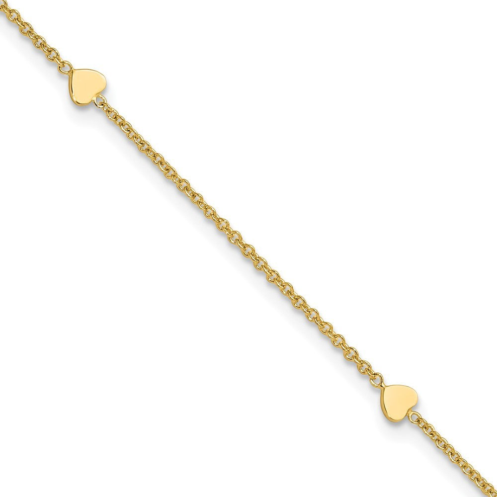 14k Yellow Gold Polished Hearts 4-Station 11" Anklet