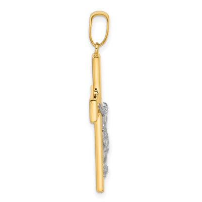 14k Two-tone Gold Polished and Textured Crucifix Pendant for Women