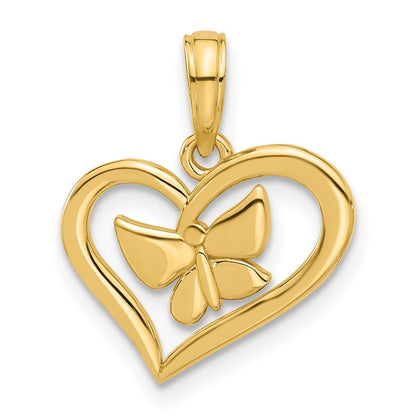 14k Yellow Gold Polished Fancy Heart and Butterfly Charm