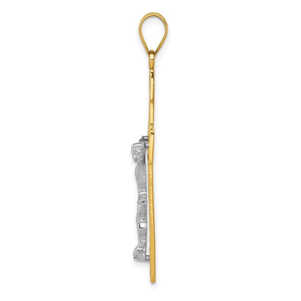 14k Two-tone Gold Diamond-Cut Large Block Filigree Crucifix Pendant for Women