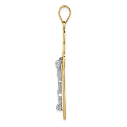 14k Two-tone Gold Diamond-Cut Large Block Filigree Crucifix Pendant for Women
