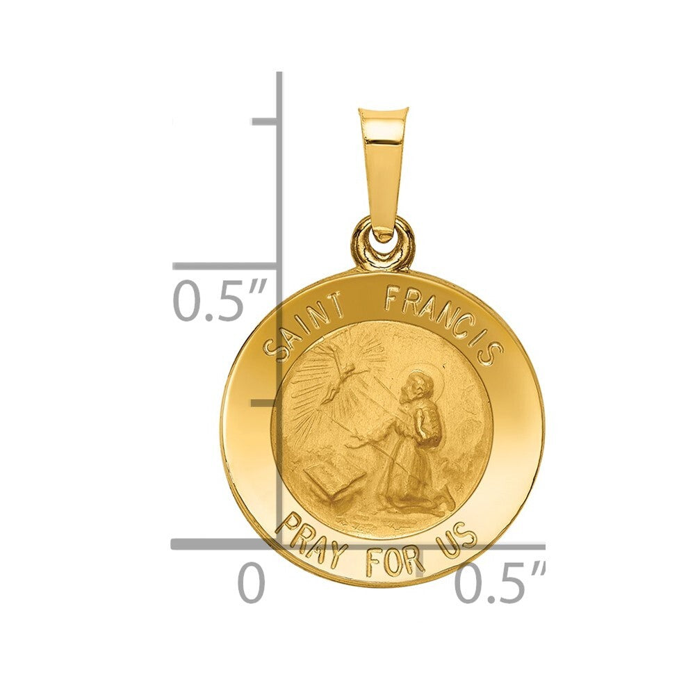14k Yellow Gold Polished and Satin St Francis Medal Hollow Pendant for Women