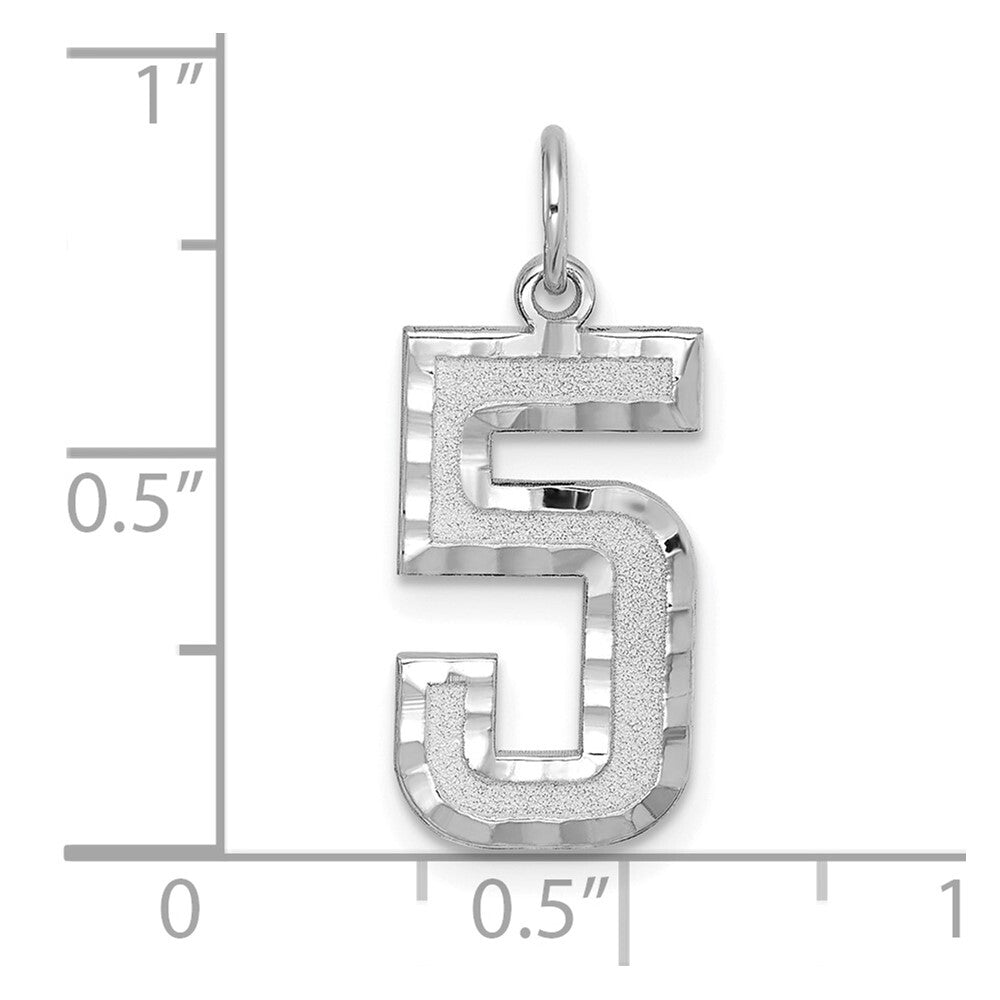 14k White Gold Large Brushed Diamond-cut Number 5 Charm Pendant for Women