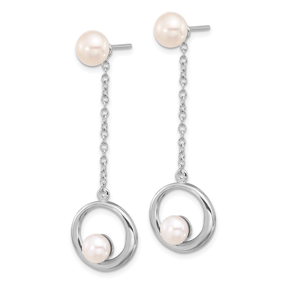 Sterling Silver 5-7mm White Button Cultured Pearl Post Dangle Earrings