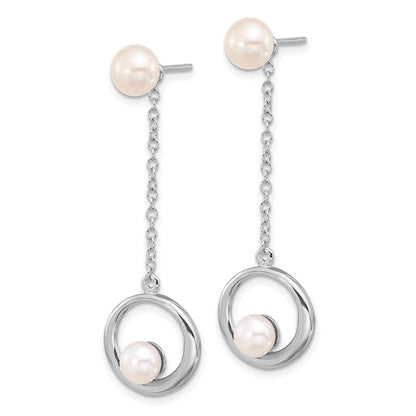 Sterling Silver 5-7mm White Button Cultured Pearl Post Dangle Earrings