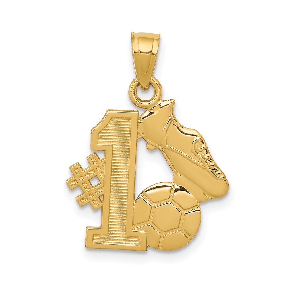 14k Yellow Gold #1 Soccer Ball With Cleats Pendant for Women
