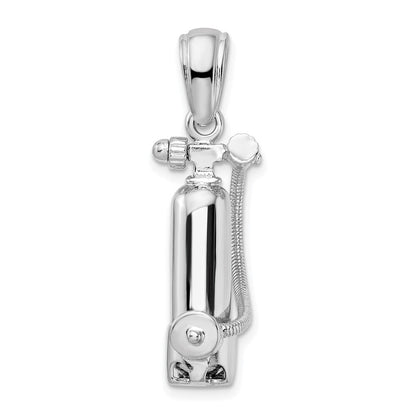 Sterling Silver Rhodium-Plated 3D Single Scuba Tank with Hose Pendant