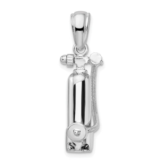 Sterling Silver Rhodium-Plated 3D Single Scuba Tank with Hose Pendant