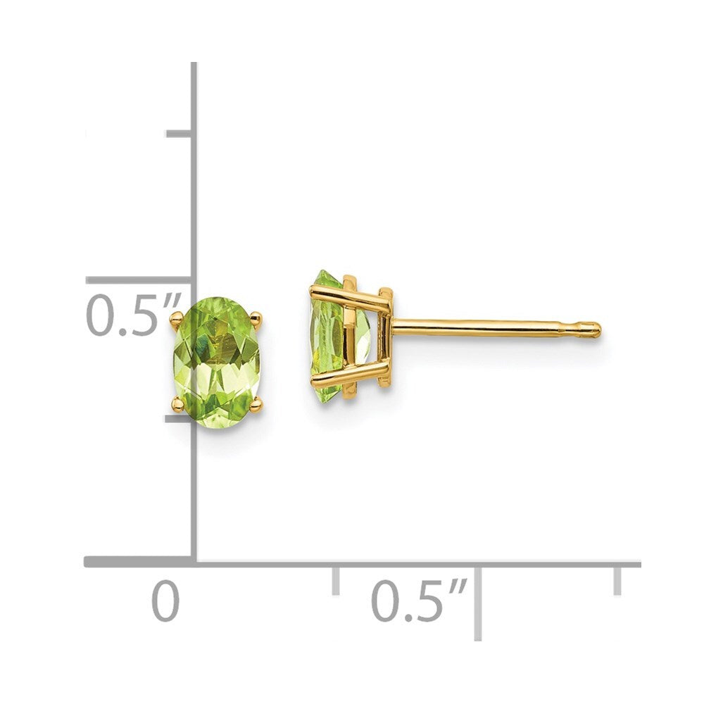 14k Yellow Gold 6x4 Oval August/Peridot Stud Earrings Gift for Women