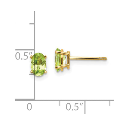 14k Yellow Gold 6x4 Oval August/Peridot Stud Earrings Gift for Women
