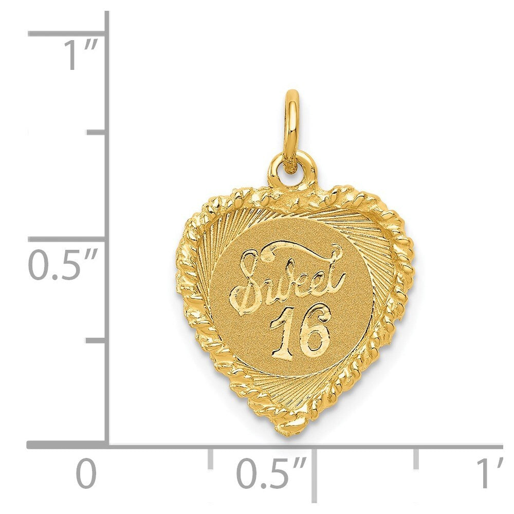 14k Yellow Gold SWEET Sixteen Heart Charm Pendant for Women