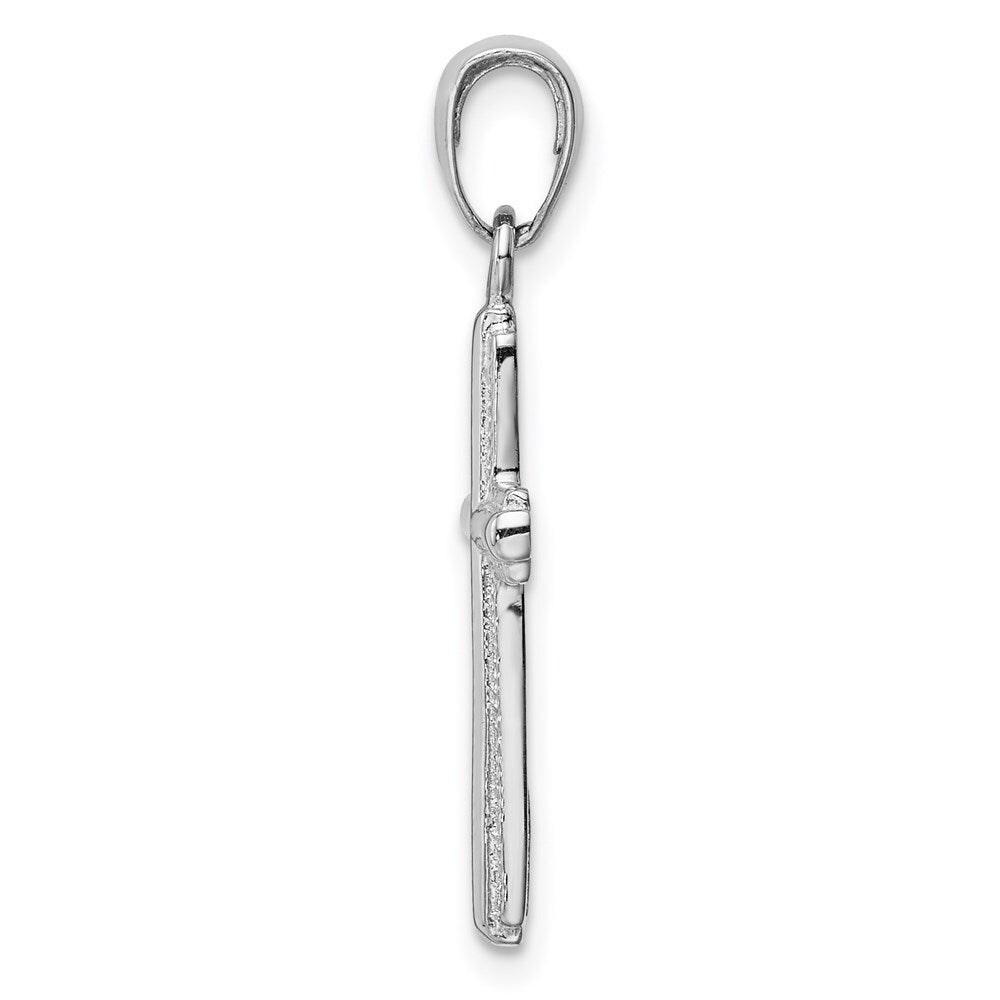 14k White Gold Polished Cross With Striped Border Pendant for Women