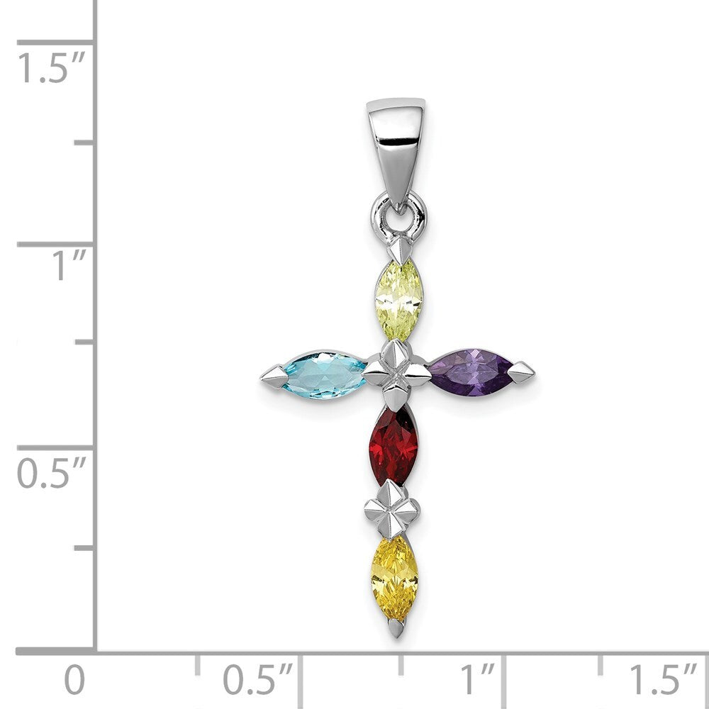 Sterling Silver Rhodium-plated Multi-Color Cubic Zirconia Cross Pendant