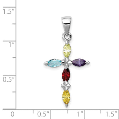 Sterling Silver Rhodium-plated Multi-Color Cubic Zirconia Cross Pendant