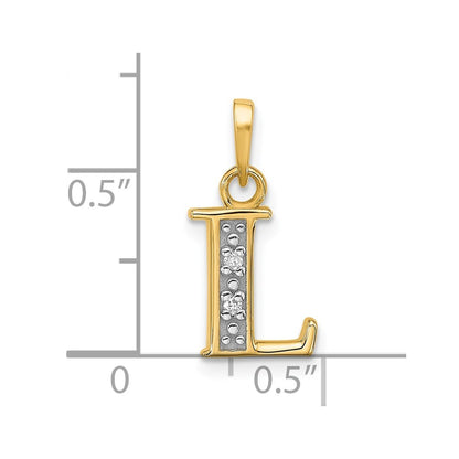 14k Yellow Gold with Rhodium Diamond Letter L Initial Pendant
