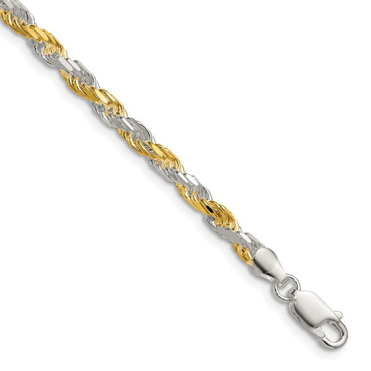 Sterling Silver And Vermeil 3.5mm Diamond-cut Rope Chain Necklace