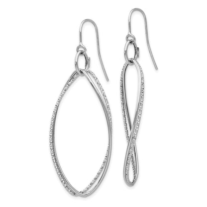 14K White Gold Textured Twisted Drop Dangle Earrings w/ Shepherd Hook