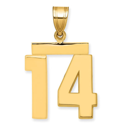 14k Yellow Gold Medium Polished Number 14 Charm Pendant for Women