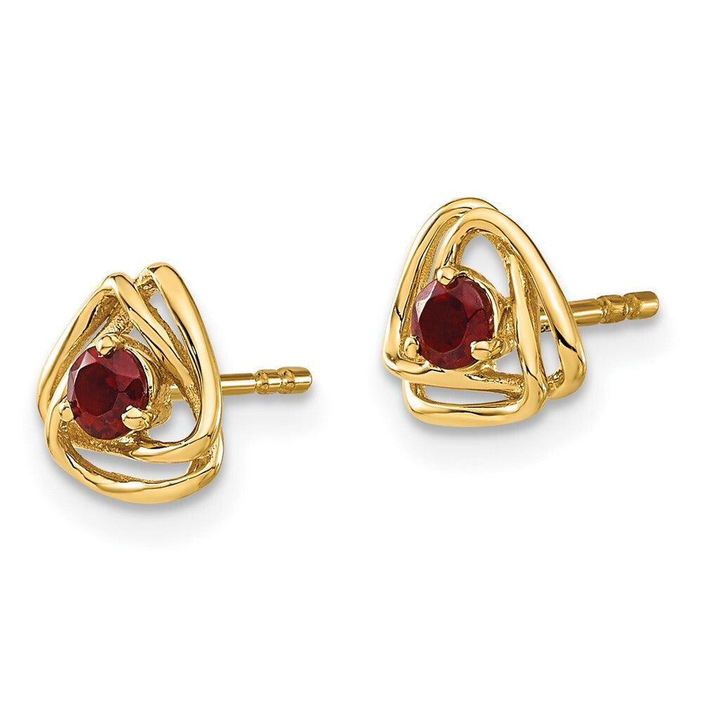 14k Yellow Gold Garnet Stud Earrings Gift for Women