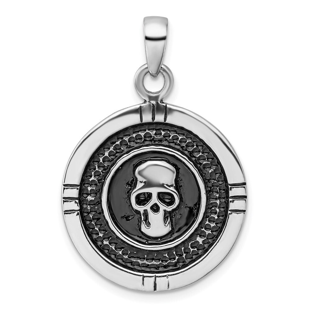 Sterling Silver Rhodium-plated Antiqued Skull Pendant