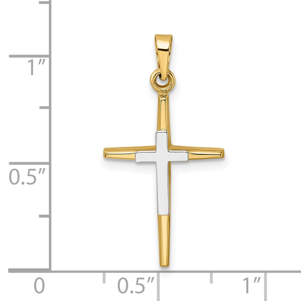 14k Two-tone Gold Polished Solid Double Cross Pendant for Women