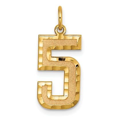 14k Yellow Gold Large Brushed Diamond-cut Number 5 Charm Pendant for Women