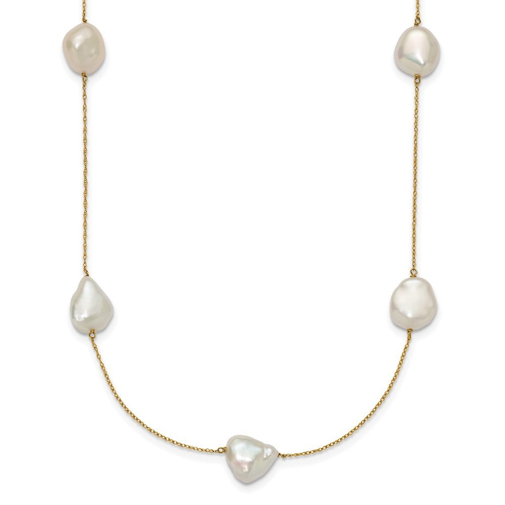 14k Yellow Gold 10-11mm White Keshi Cultured Pearl 7-Station Necklace 20"