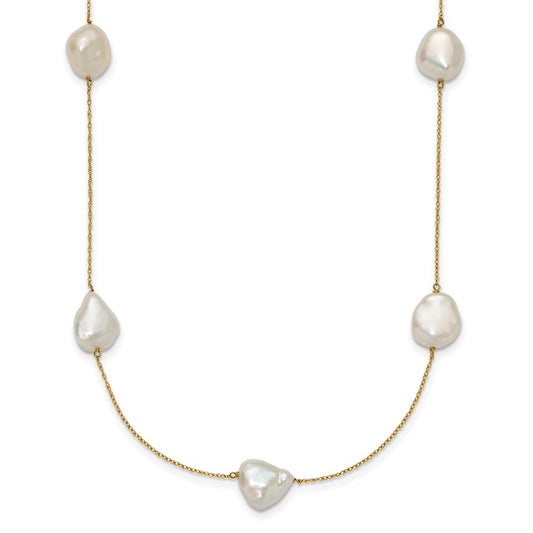 14k Yellow Gold 10-11mm White Keshi Cultured Pearl 7-Station Necklace 20"