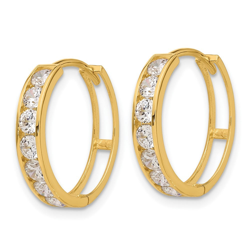 14k Yellow Gold Polished CZ 4x18mm Huggie Hoop Earrings