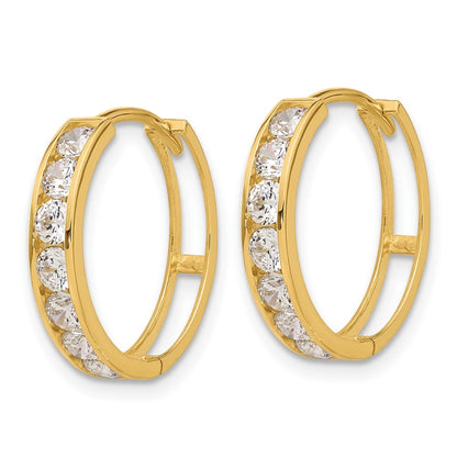 14k Yellow Gold Polished CZ 4x18mm Huggie Hoop Earrings