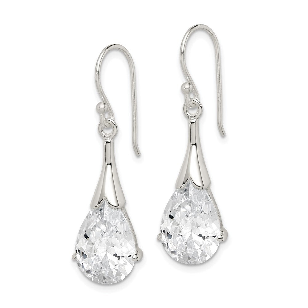 Sterling Silver Polished Cubic Zirconia Teardrop Dangle Earrings