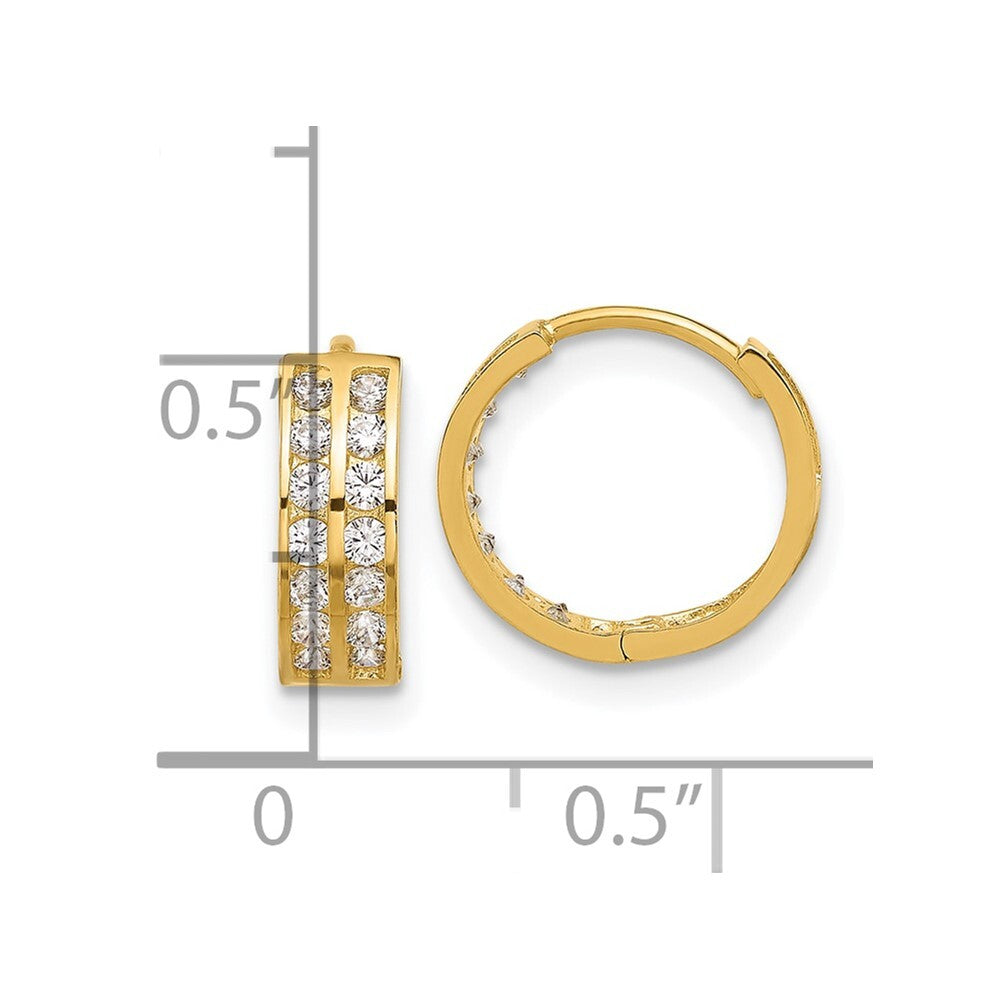 14k Yellow Gold Polished Two Row Cubic Zirconia 4mm Hinged Hoop Earrings