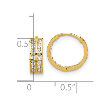14k Yellow Gold Polished Two Row Cubic Zirconia 4mm Hinged Hoop Earrings