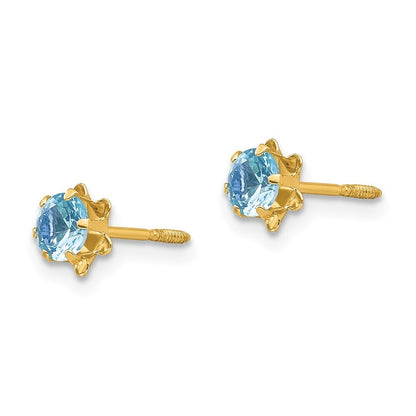 14k Yellow Gold 4mm Cubic Zirconia Birthstone (Mar) Screwback Stud Earrings