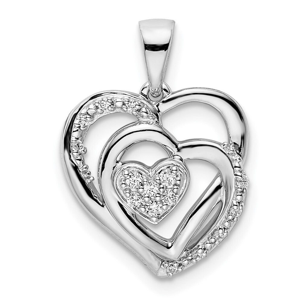 14k White Gold Polished Heart Diamond Pendant for Women